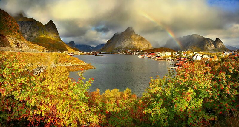Village in Mountain Valley — Green, Dramatic, Autumn