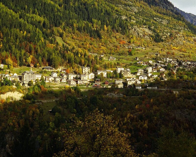 Village in Mountain Valley — Green, Serene, Autumn, Photograph, Mountains, Forest