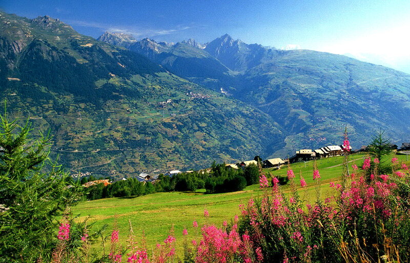 Village in Mountain Valley — Green, Serene, Summer, Photograph