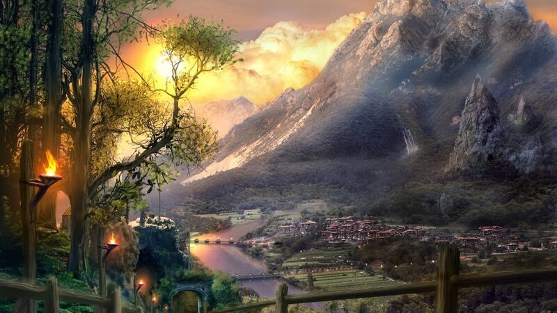 Village in Mountain Valley — Orange, Dramatic