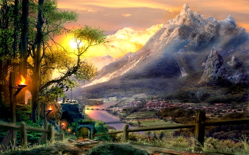Village in Mountain Valley — Orange, Serene