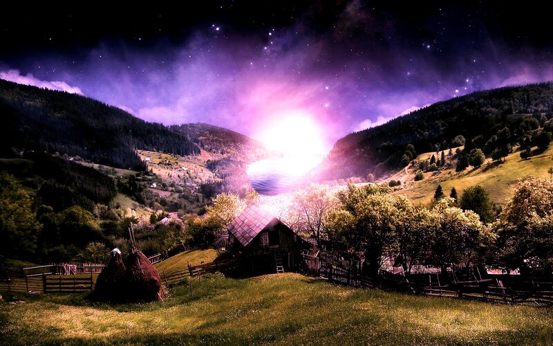 Village in Mountain Valley — Purple