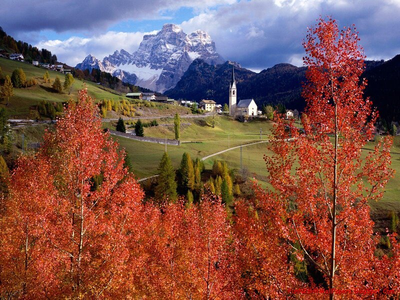 Village in Mountain Valley — Red, Dramatic