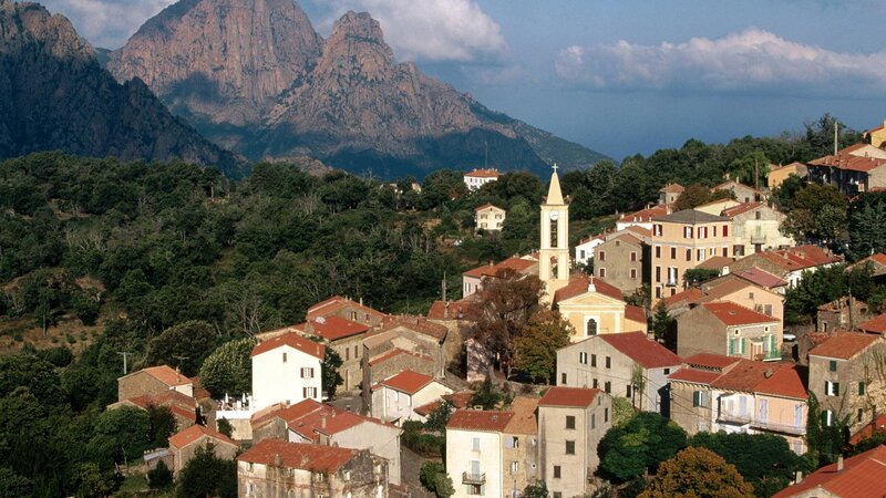 Village in Mountain Valley — Red, Serene