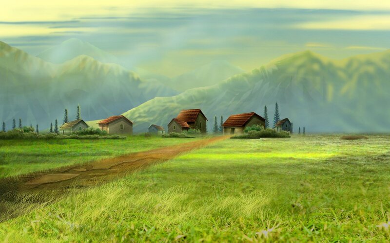 Village in Mountain Valley — Serene