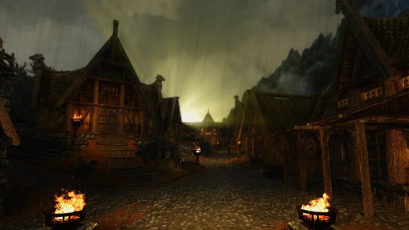Village in Rain