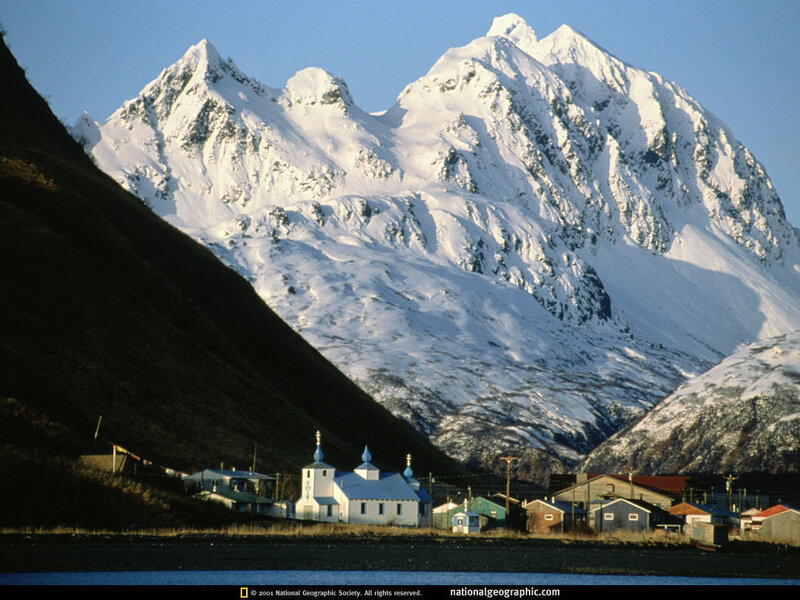 Village in snowy mountains