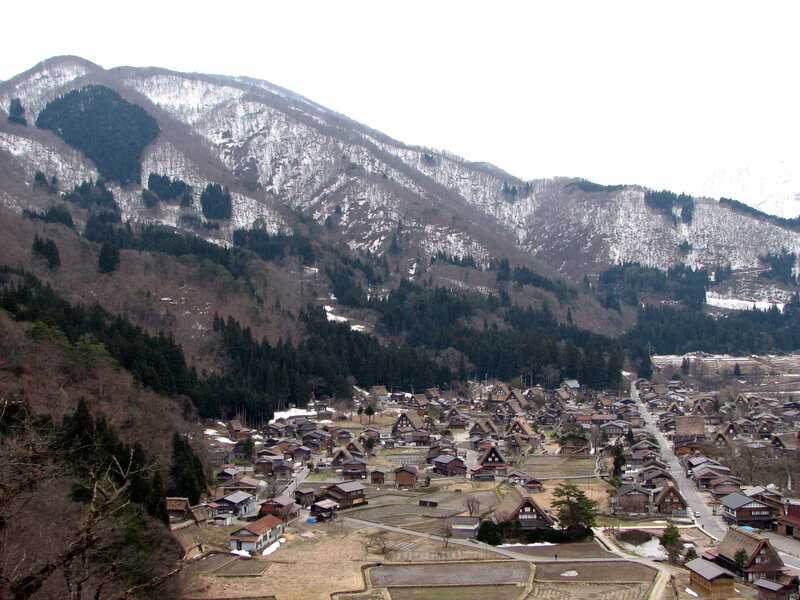 village in snowy mountains