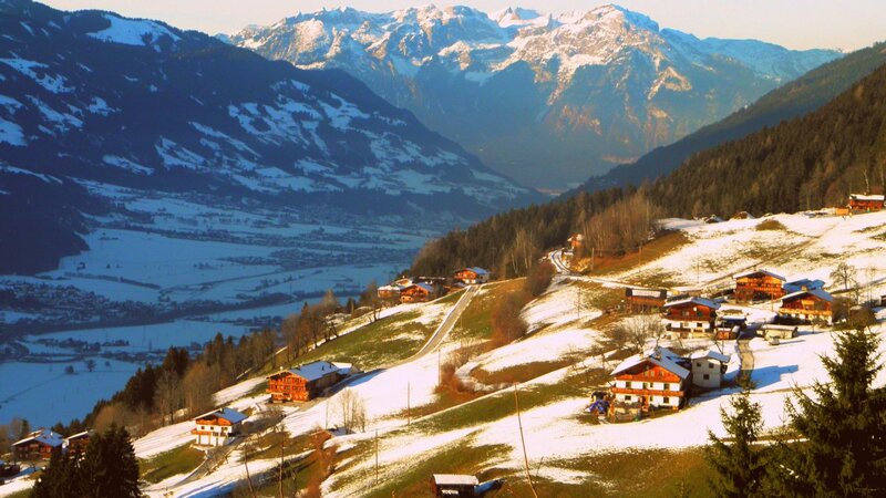 Village in Snowy Mountains — White, Serene, Winter