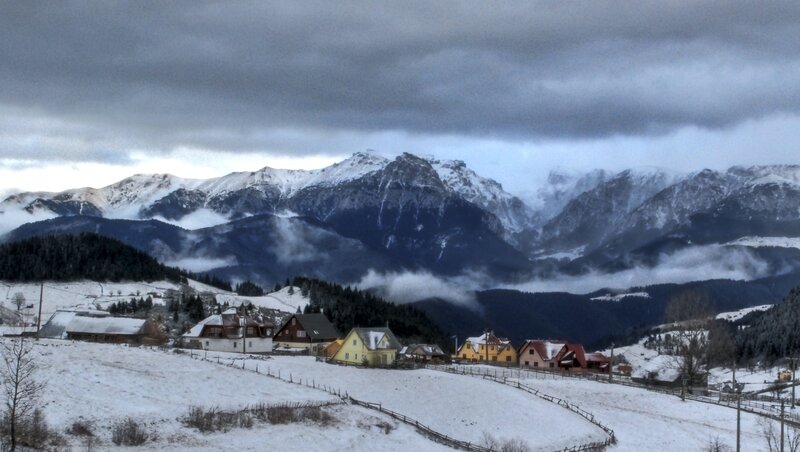 Village in Snowy Mountains — White