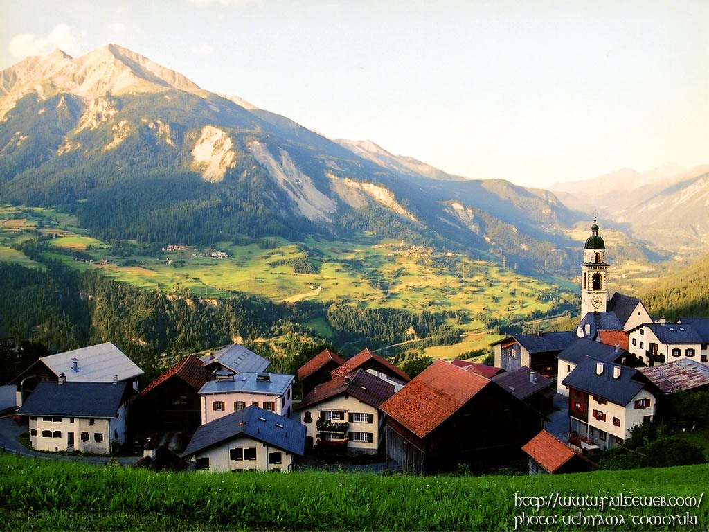 Village in the Alps at sunset