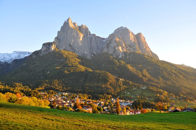 Village in the Dolomites at sunrise