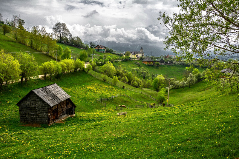 Village in the green hills