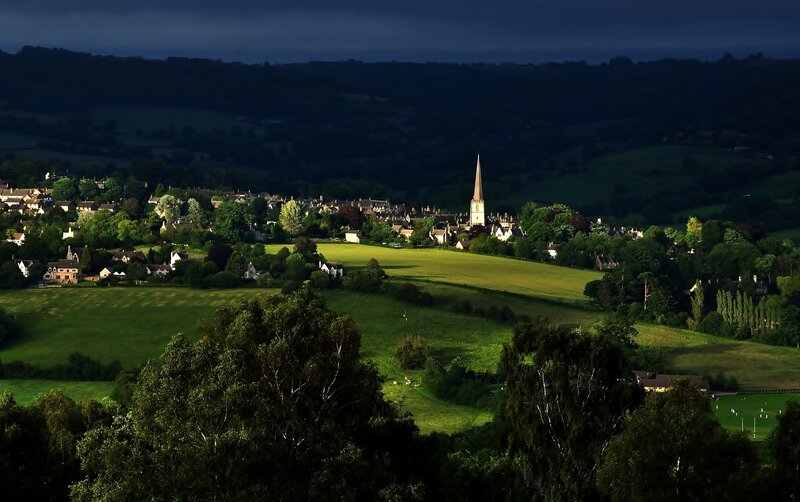village in the valley at dusk
