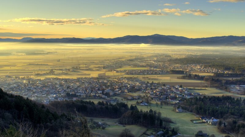 Village in Valley at Sunrise
