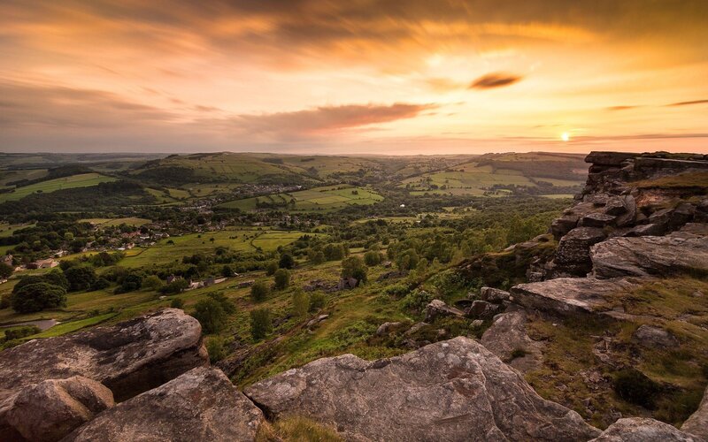 Village in Valley at Sunset — Orange, Serene