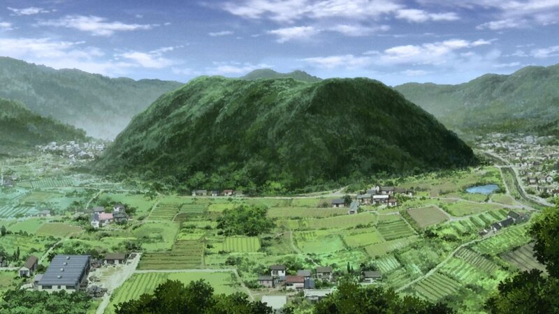 Village in Valley — Green, Serene, Afternoon, Anime, Mountains