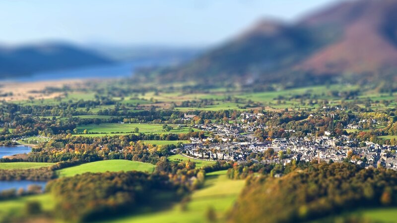 Village in Valley — Green, Serene, Autumn, Photograph