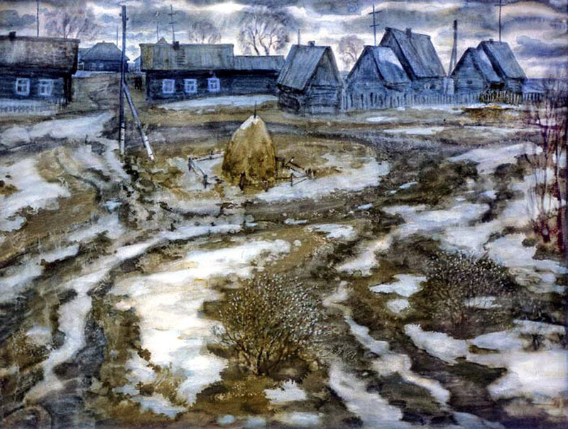 Village in Winter — Brown