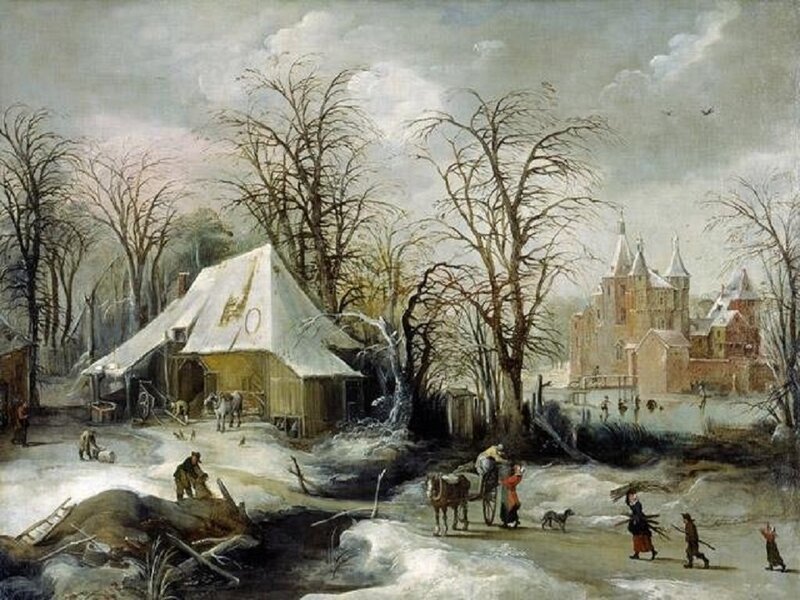 Village in Winter Landscape — White, Cold