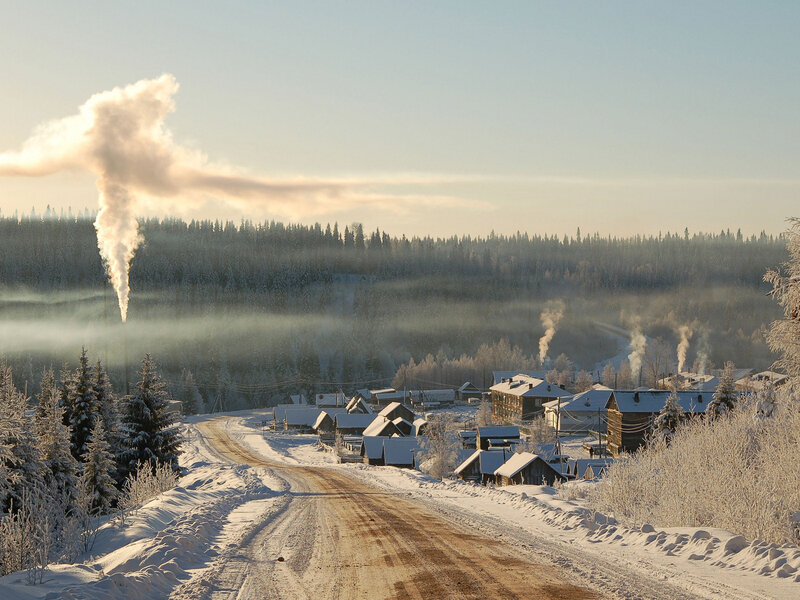Village in Winter Landscape — White, Serene