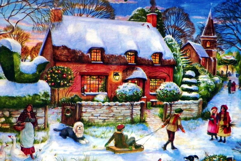 Village in Winter — Red, Festive