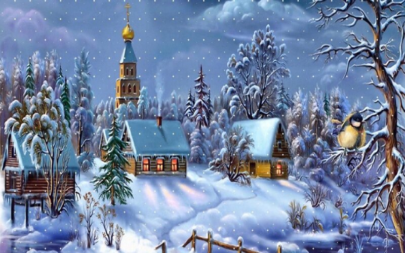 Village in Winter Snow
