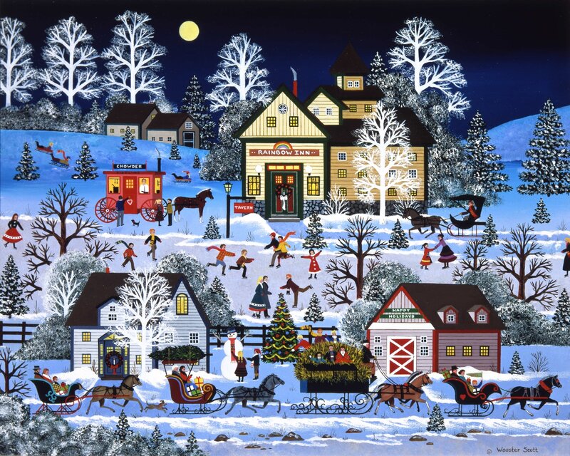 Village in Winter — White, Festive, Night