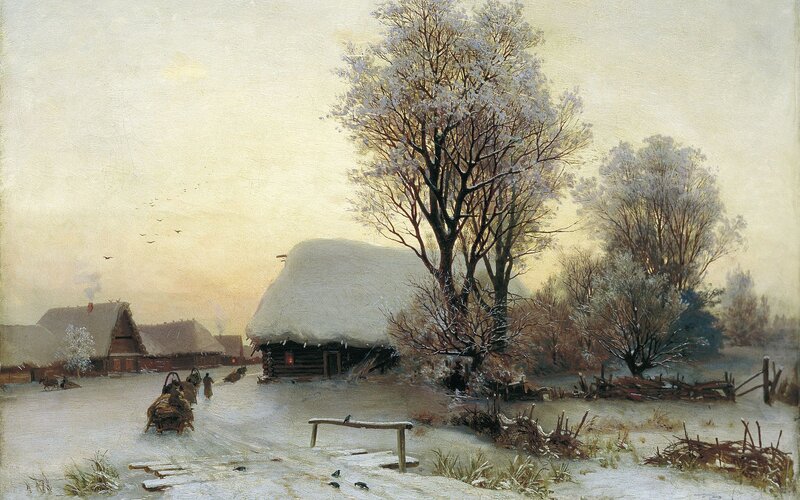 Village in Winter — White, Serene, Painting, Houses