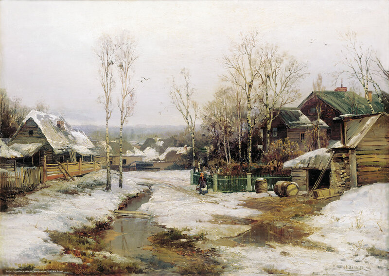 Village in Winter — White, Serene, Painting