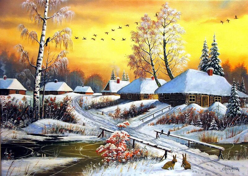 Village in Winter — Yellow