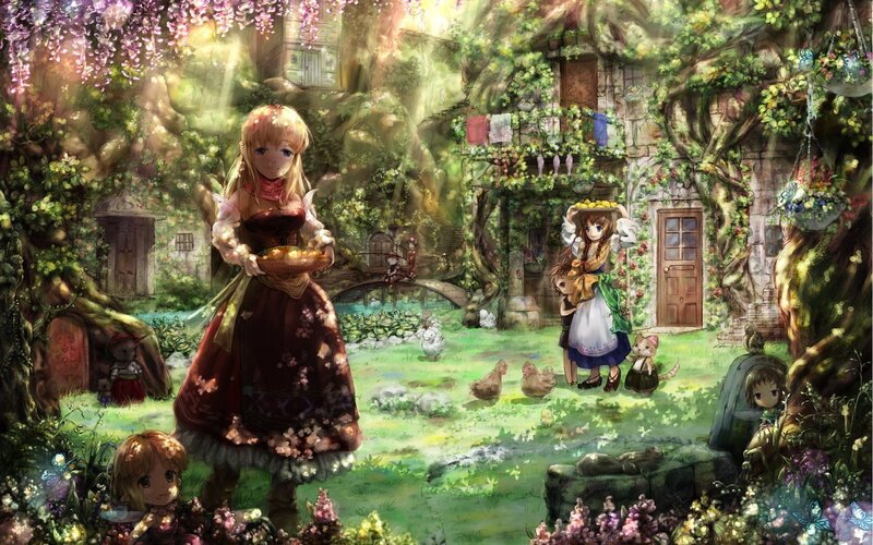 Village life with girls and animals