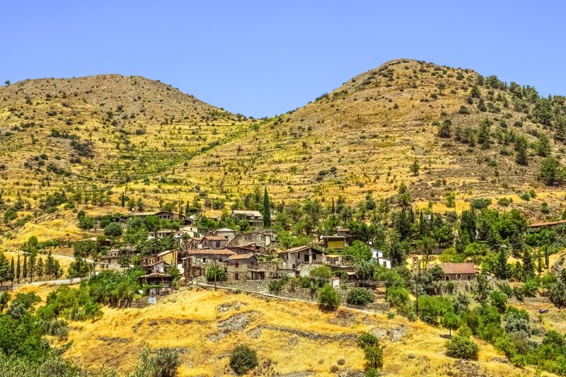 village nestled in dry hills