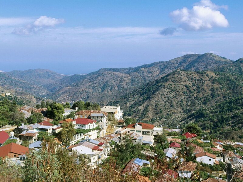 Village nestled in mountain valley