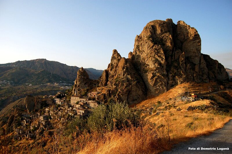 village nestled in rocky cliffs