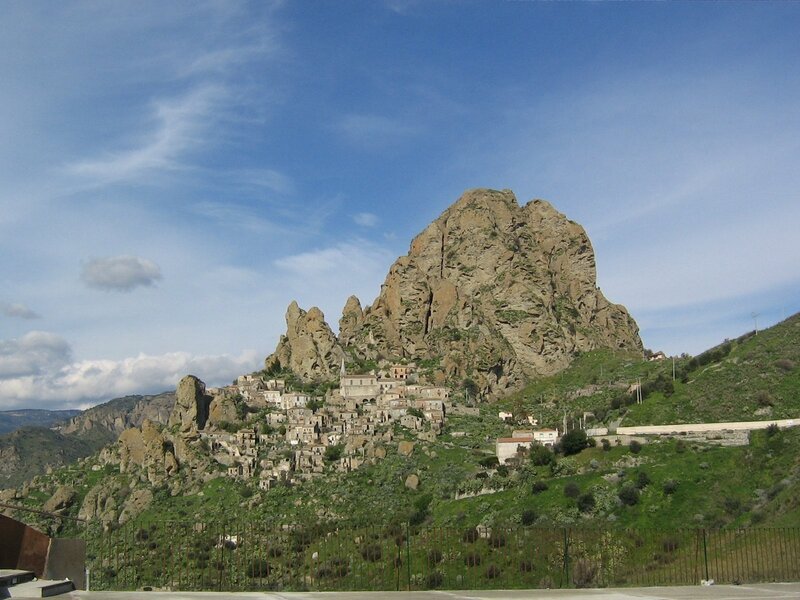 village nestled in rocky cliffs