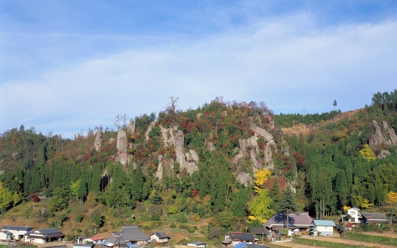 village nestled in rocky hills
