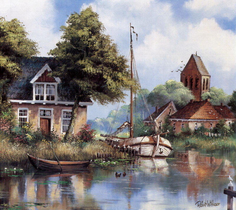 Village on a Canal — Blue