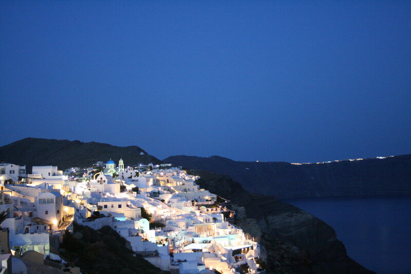 Village on a cliff at dusk