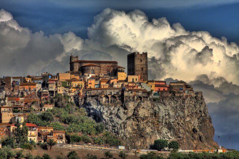Village on a Cliff — Blue, Dramatic, Afternoon
