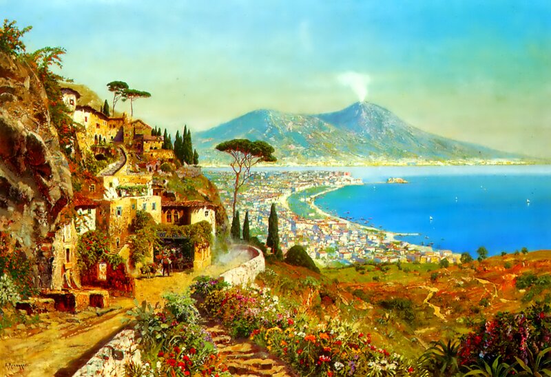 Village on a Cliff — Blue, Serene, Afternoon