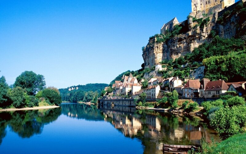 Village on a Cliff — Blue