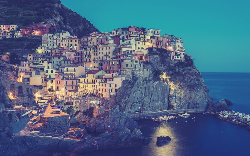 Village on a cliff by the sea