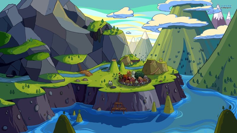 Village on a Cliff — Green, Serene, Morning, Digital Art
