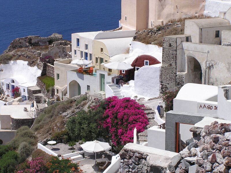 Village on a cliff overlooking the sea