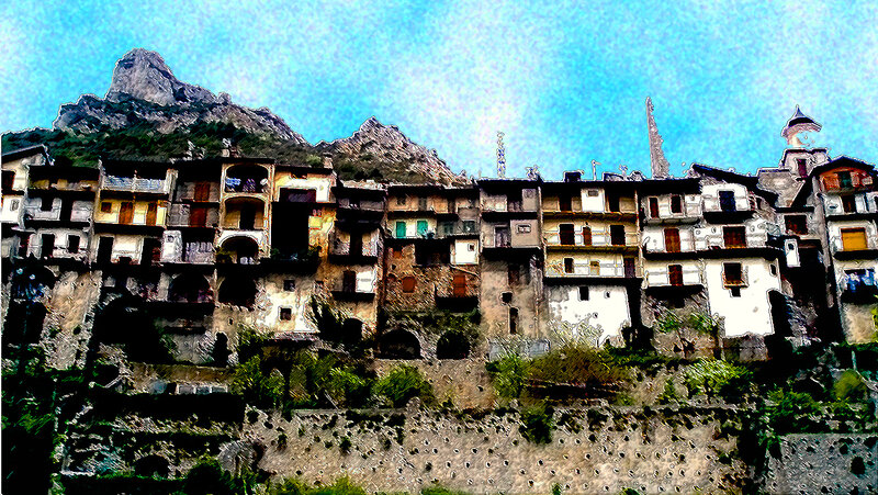 Village on a Cliffside — Blue