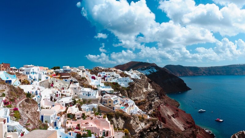 Village on a cliffside overlooking the sea