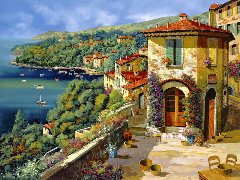Village on a Coastal Hill