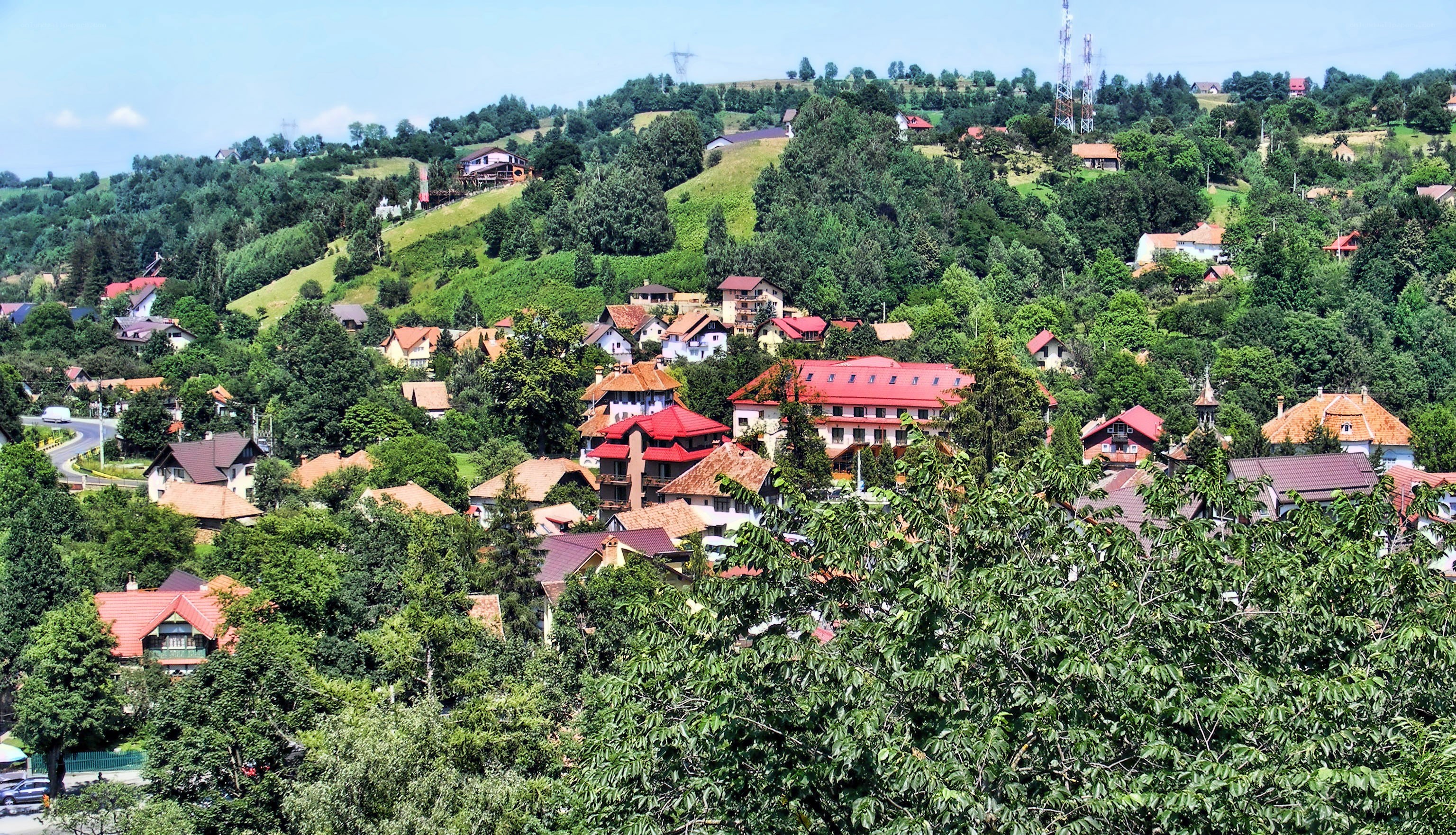 village on a green hillside