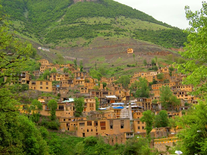 village on a green hillside